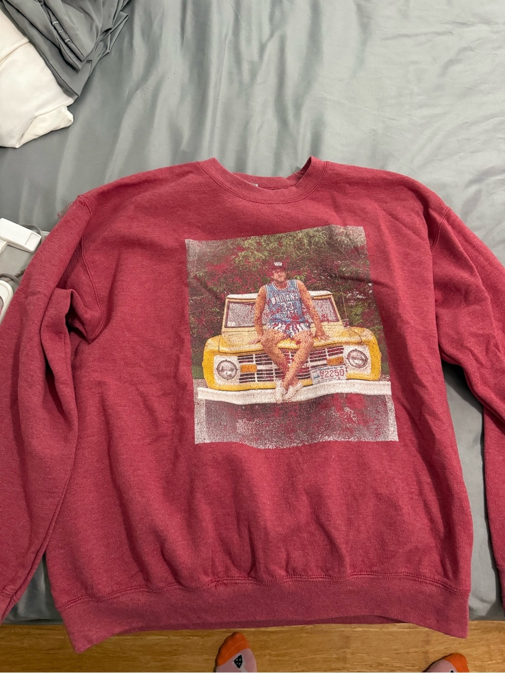 Gildan Burgundy Crewneck Sweatshirt with Yellow Truck Graphic